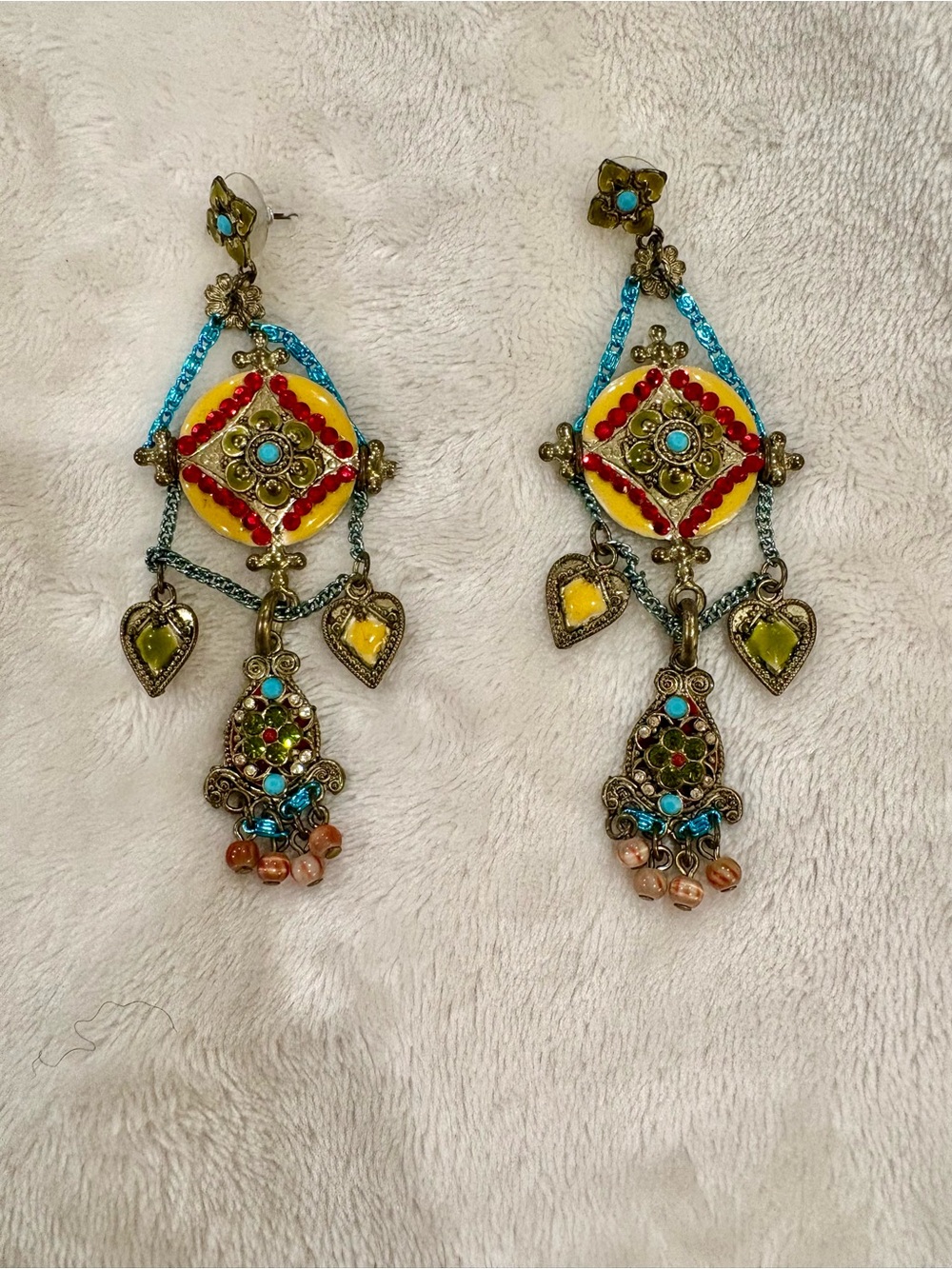 Les Gens Du Sud Vintage made in Paris Earrings Ornate Yellow & Turquoise Costume